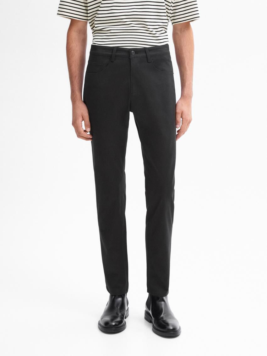 Massimo Dutti Cotton Blend Slim Fit Men Trousers Dark Grey | US-TC5872304