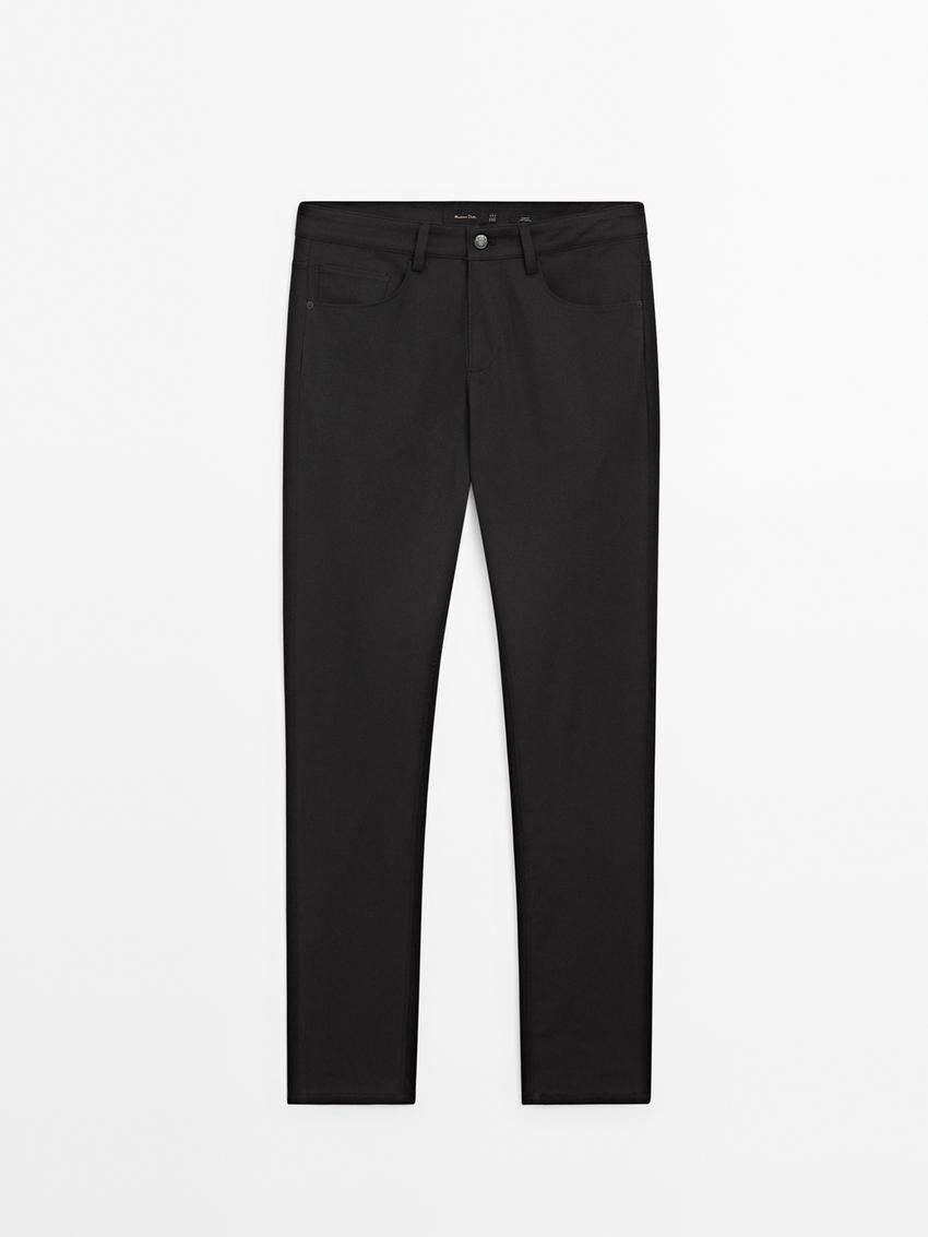 Massimo Dutti Cotton Blend Slim Fit Men Trousers Dark Grey | US-TC5872304