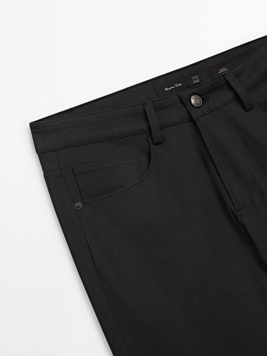 Massimo Dutti Cotton Blend Slim Fit Men Trousers Dark Grey | US-TC5872304