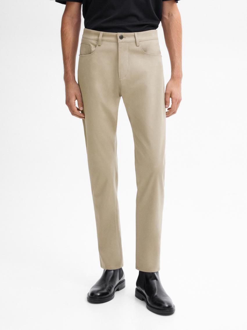 Massimo Dutti Cotton Blend Slim Fit Men Trousers Beige | US-CA3479210