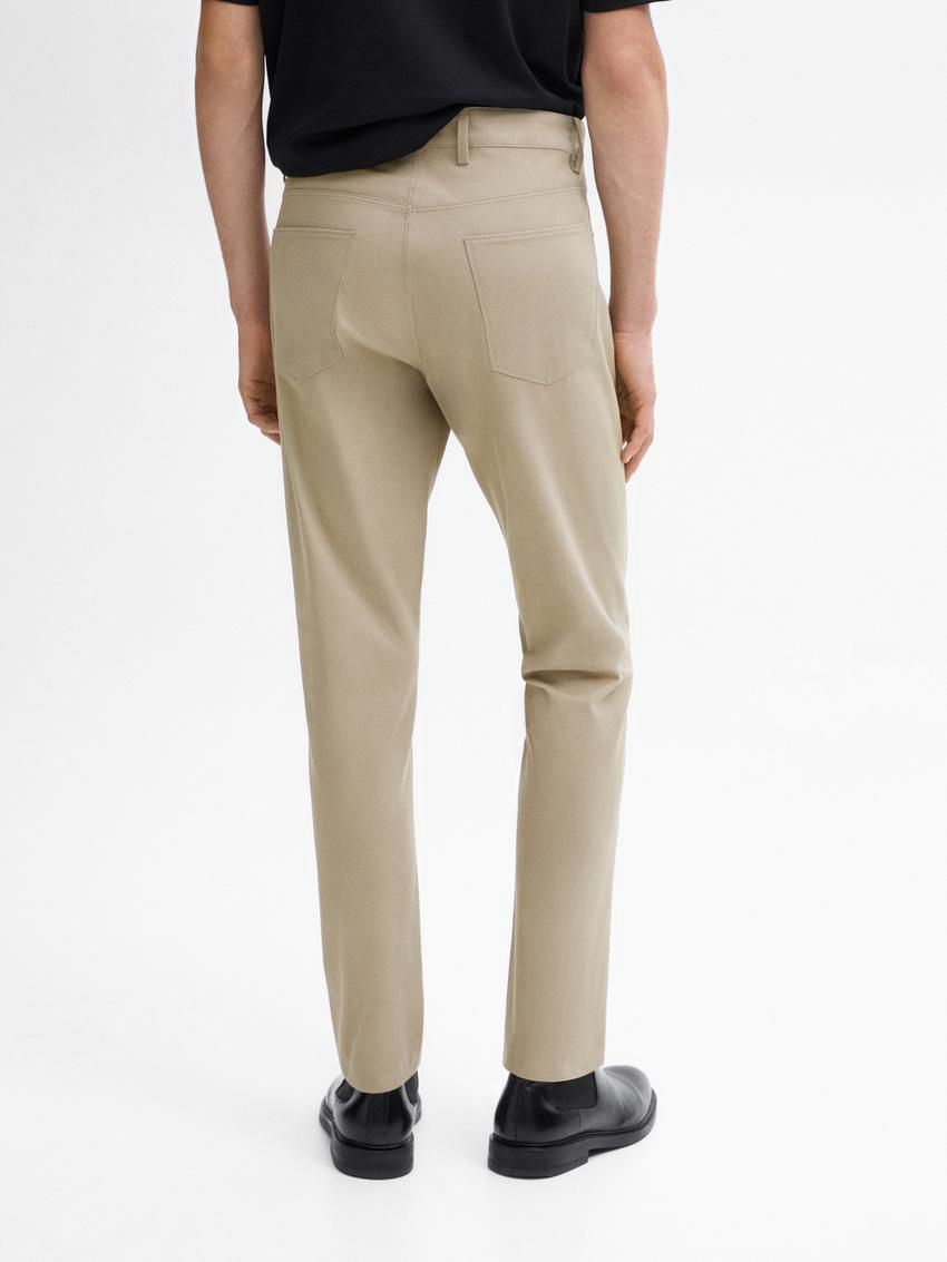 Massimo Dutti Cotton Blend Slim Fit Men Trousers Beige | US-CA3479210
