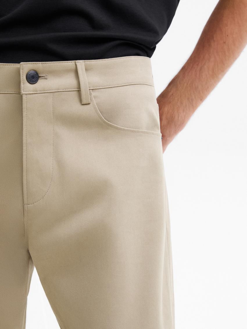 Massimo Dutti Cotton Blend Slim Fit Men Trousers Beige | US-CA3479210