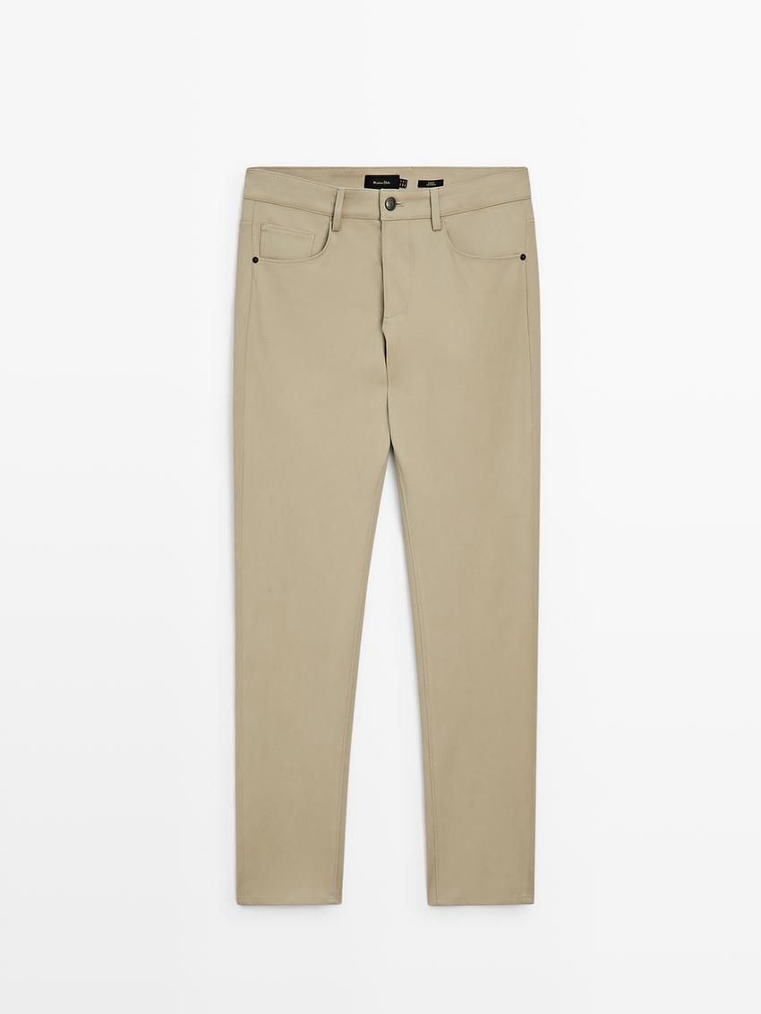 Massimo Dutti Cotton Blend Slim Fit Men Trousers Beige | US-CA3479210
