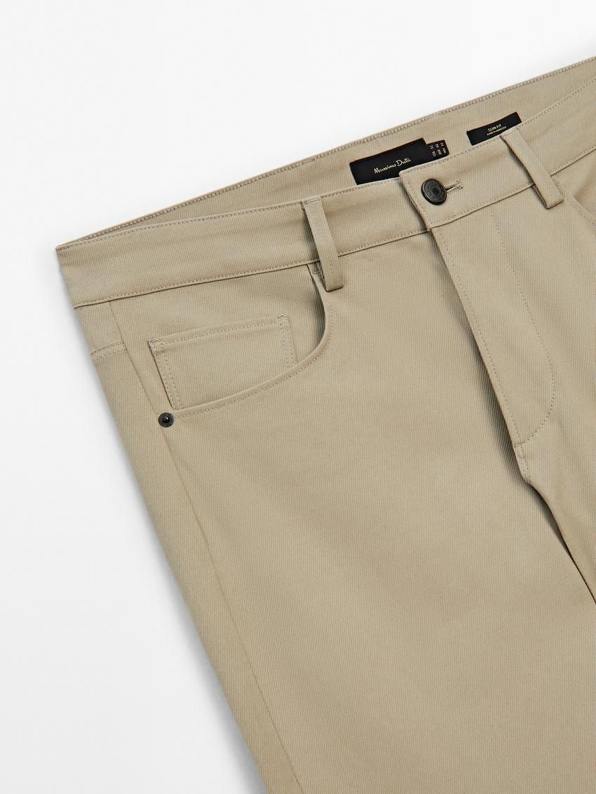 Massimo Dutti Cotton Blend Slim Fit Men Trousers Beige | US-CA3479210