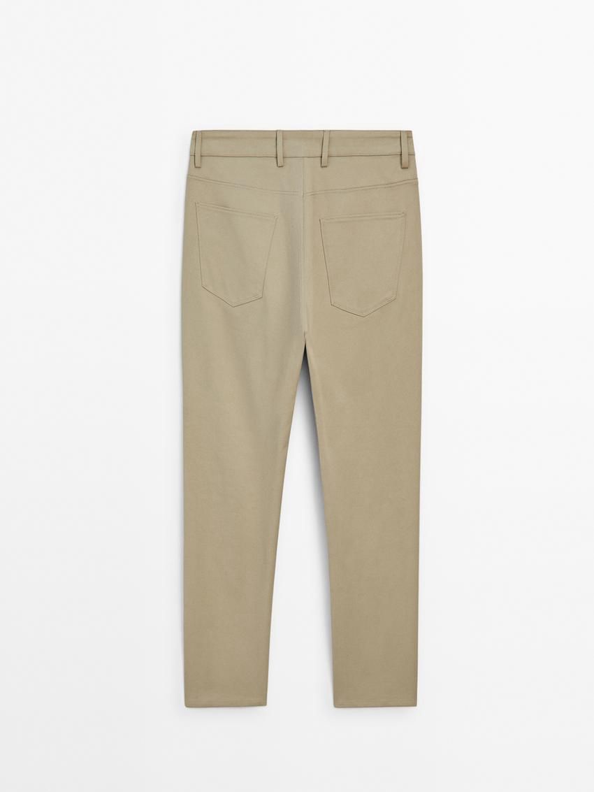 Massimo Dutti Cotton Blend Slim Fit Men Trousers Beige | US-CA3479210