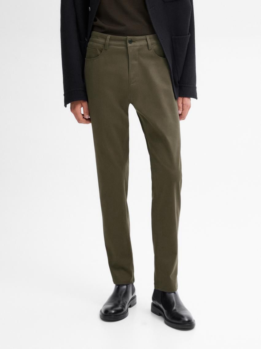 Massimo Dutti Cotton Blend Slim Fit Men Trousers Khaki | US-LZ2390468