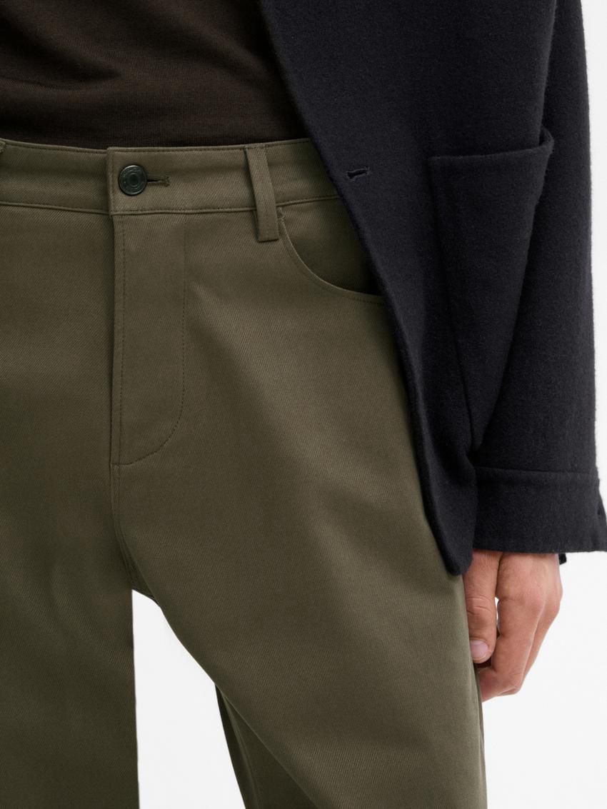 Massimo Dutti Cotton Blend Slim Fit Men Trousers Khaki | US-LZ2390468