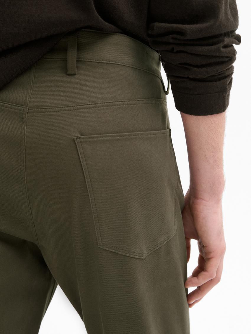Massimo Dutti Cotton Blend Slim Fit Men Trousers Khaki | US-LZ2390468