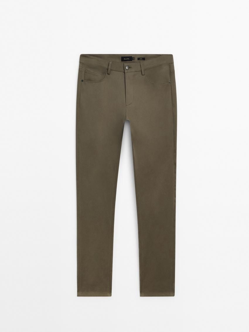 Massimo Dutti Cotton Blend Slim Fit Men Trousers Khaki | US-LZ2390468