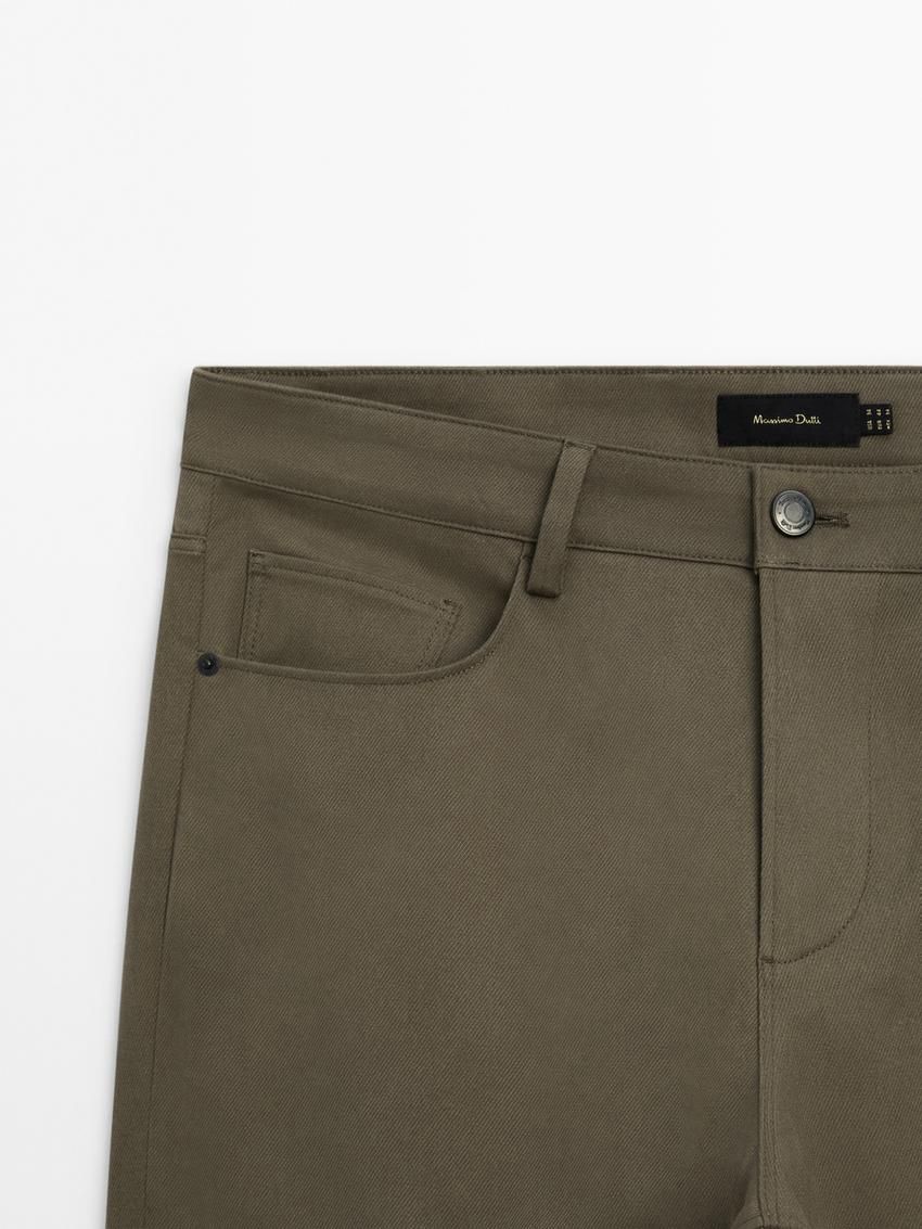 Massimo Dutti Cotton Blend Slim Fit Men Trousers Khaki | US-LZ2390468