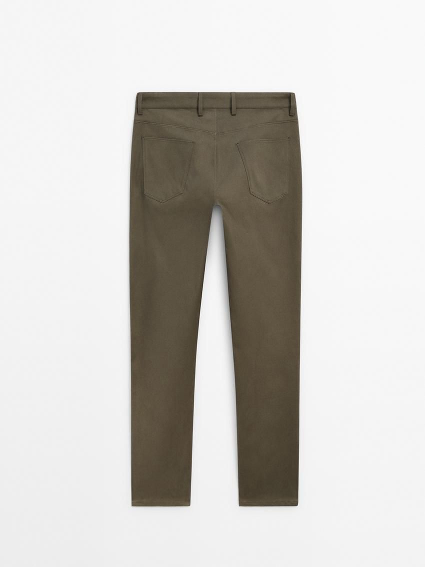 Massimo Dutti Cotton Blend Slim Fit Men Trousers Khaki | US-LZ2390468