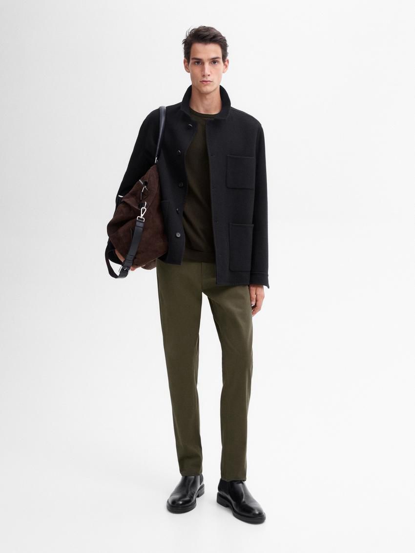 Massimo Dutti Cotton Blend Slim Fit Men Trousers Khaki | US-LZ2390468