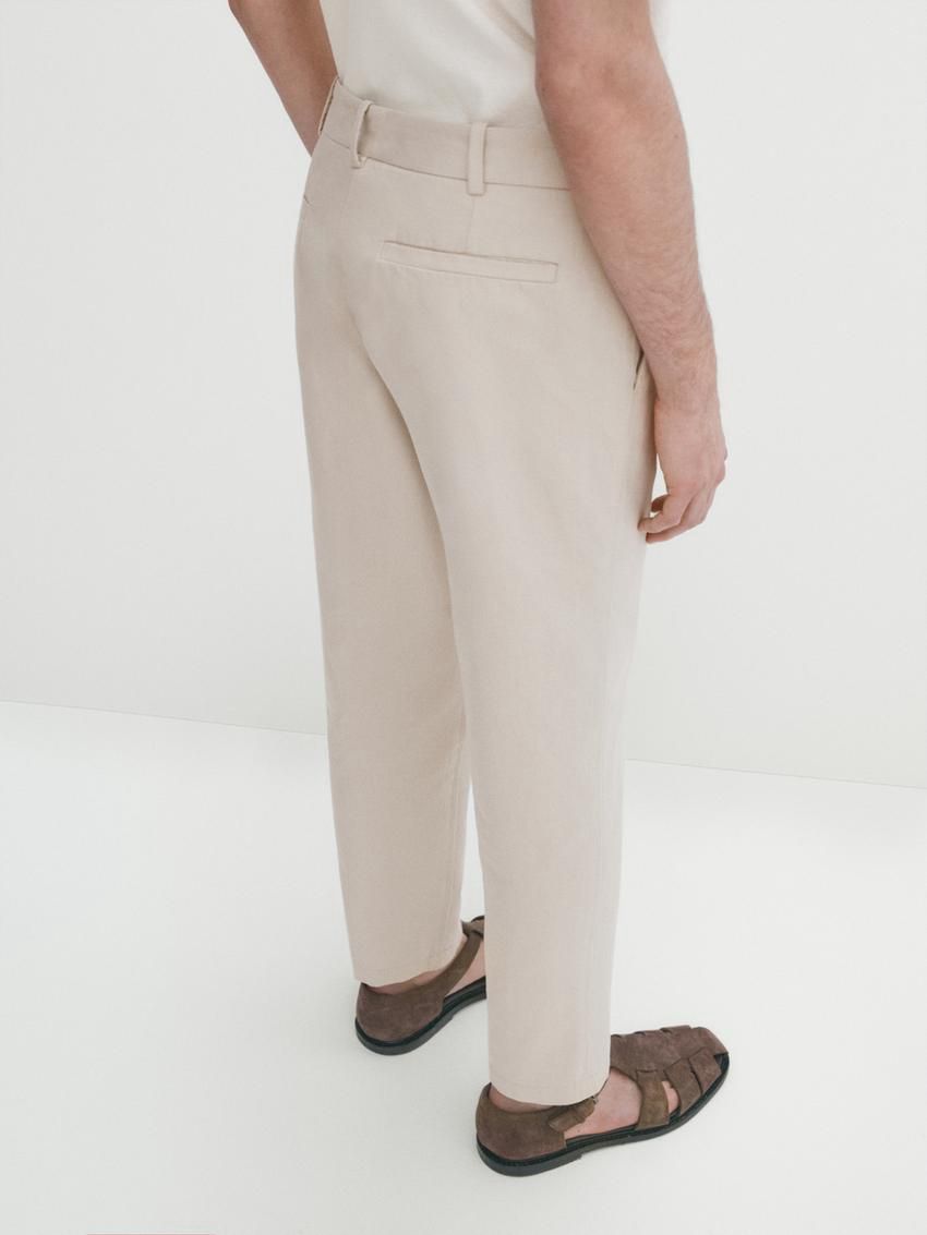 Massimo Dutti Cotton Blend Slim Fit Men Trousers Beige | US-ZC5120467