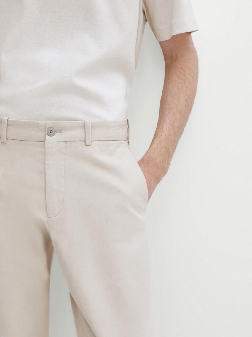 Massimo Dutti Cotton Blend Slim Fit Men Trousers Beige | US-ZC5120467