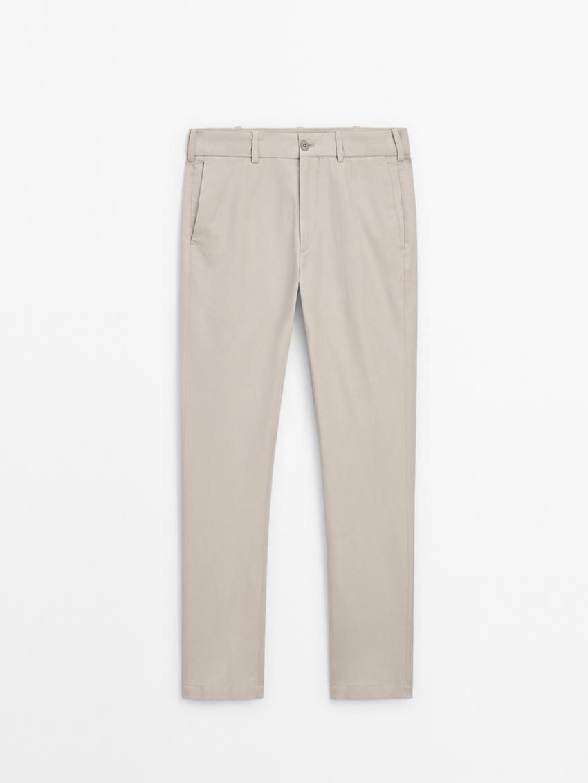 Massimo Dutti Cotton Blend Slim Fit Men Trousers Beige | US-ZC5120467