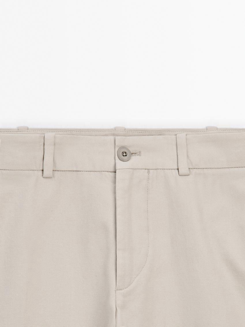Massimo Dutti Cotton Blend Slim Fit Men Trousers Beige | US-ZC5120467