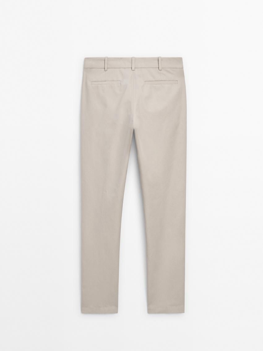 Massimo Dutti Cotton Blend Slim Fit Men Trousers Beige | US-ZC5120467