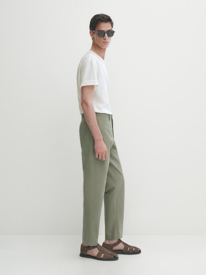 Massimo Dutti Cotton Blend Slim Fit Men Trousers Green | US-NO1745839