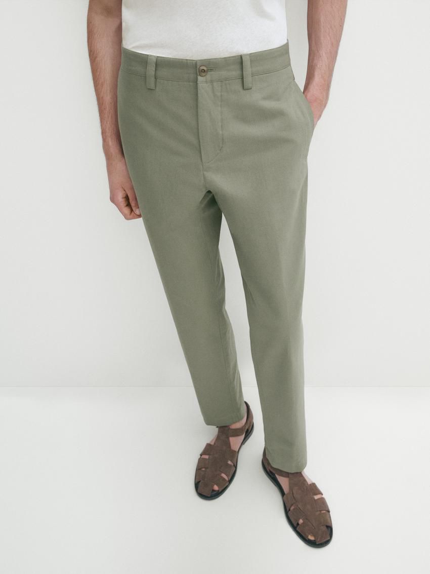 Massimo Dutti Cotton Blend Slim Fit Men Trousers Green | US-NO1745839