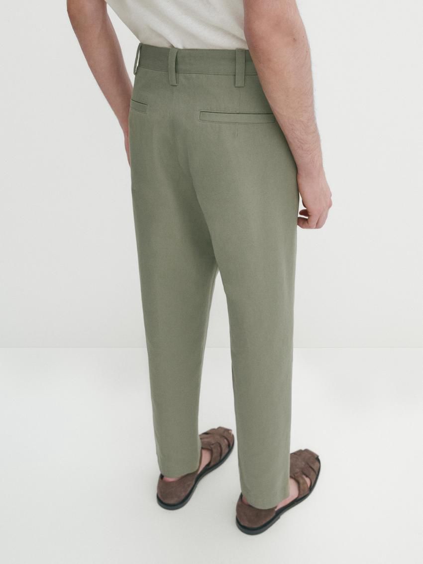 Massimo Dutti Cotton Blend Slim Fit Men Trousers Green | US-NO1745839