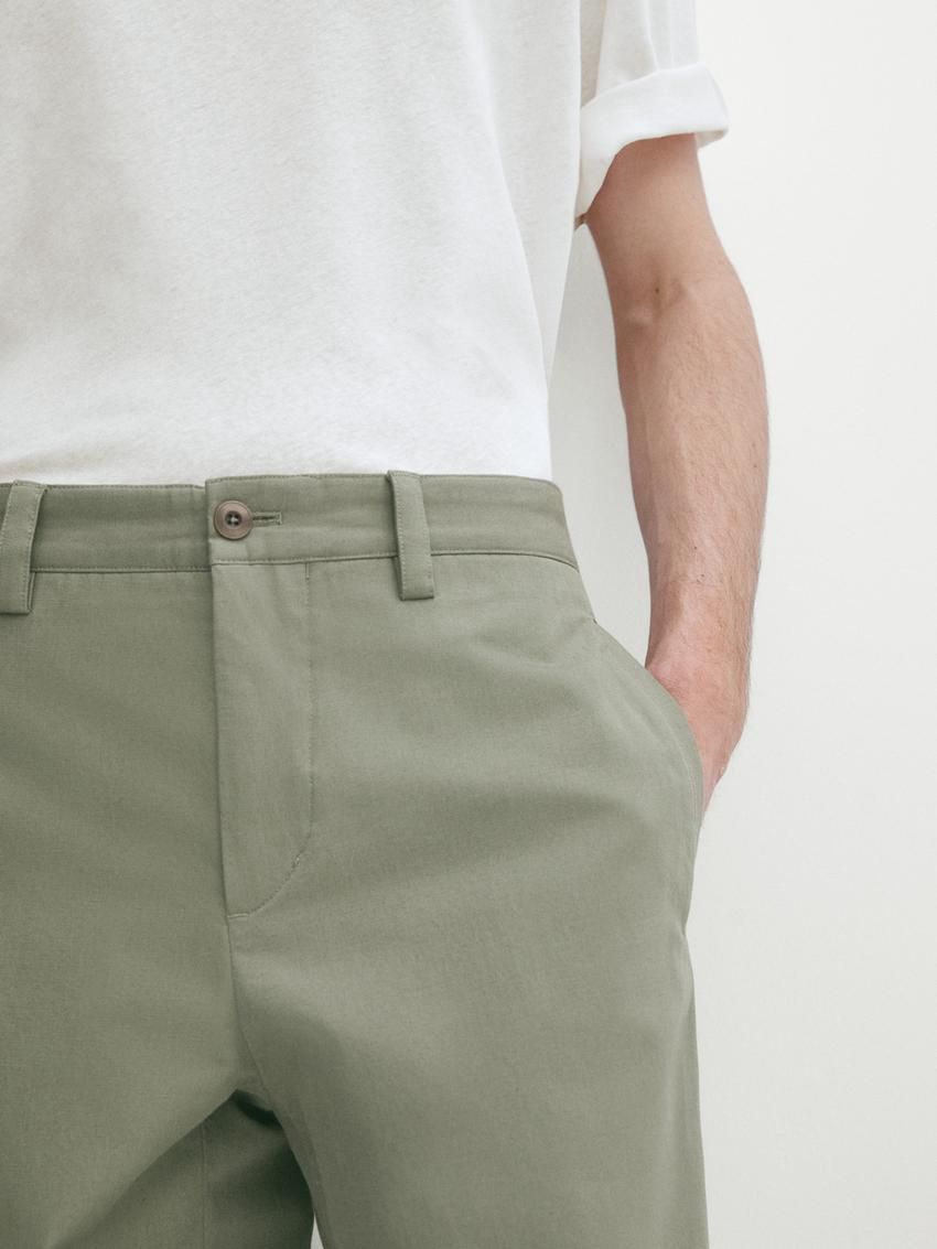 Massimo Dutti Cotton Blend Slim Fit Men Trousers Green | US-NO1745839