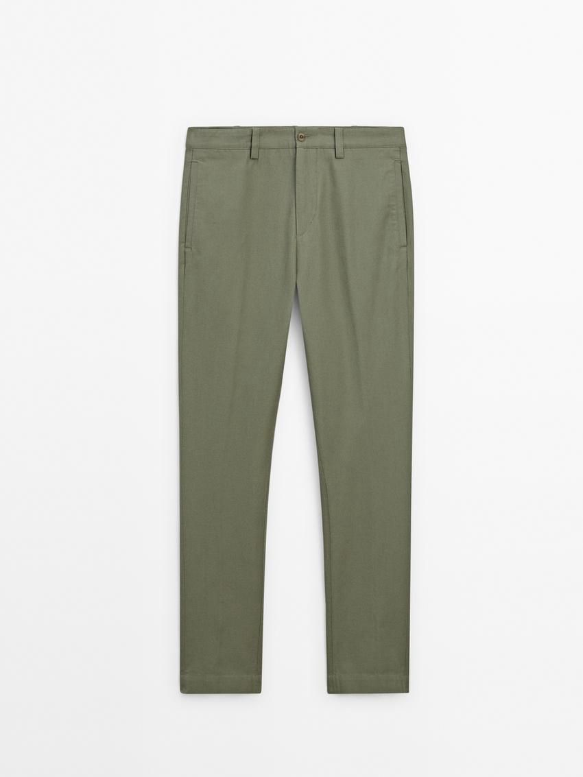 Massimo Dutti Cotton Blend Slim Fit Men Trousers Green | US-NO1745839
