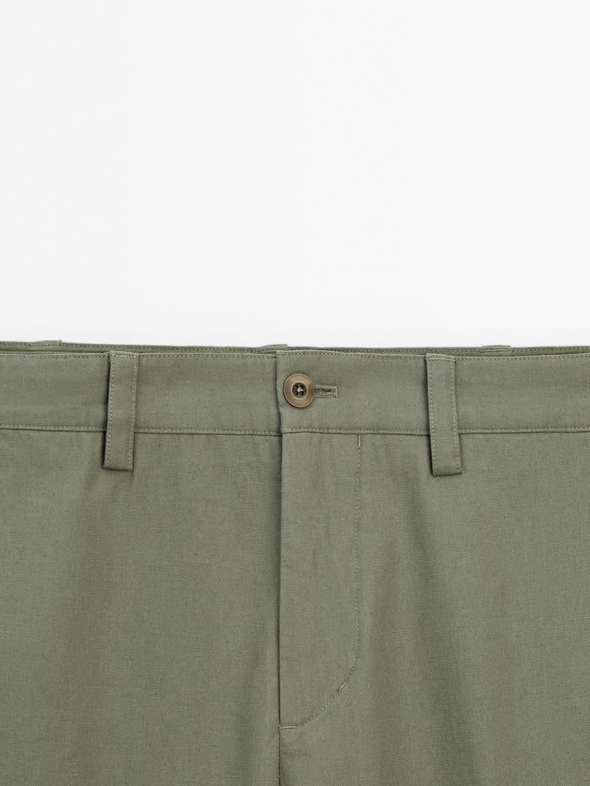 Massimo Dutti Cotton Blend Slim Fit Men Trousers Green | US-NO1745839