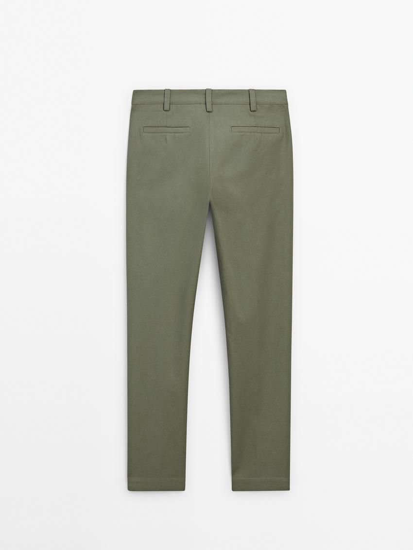 Massimo Dutti Cotton Blend Slim Fit Men Trousers Green | US-NO1745839
