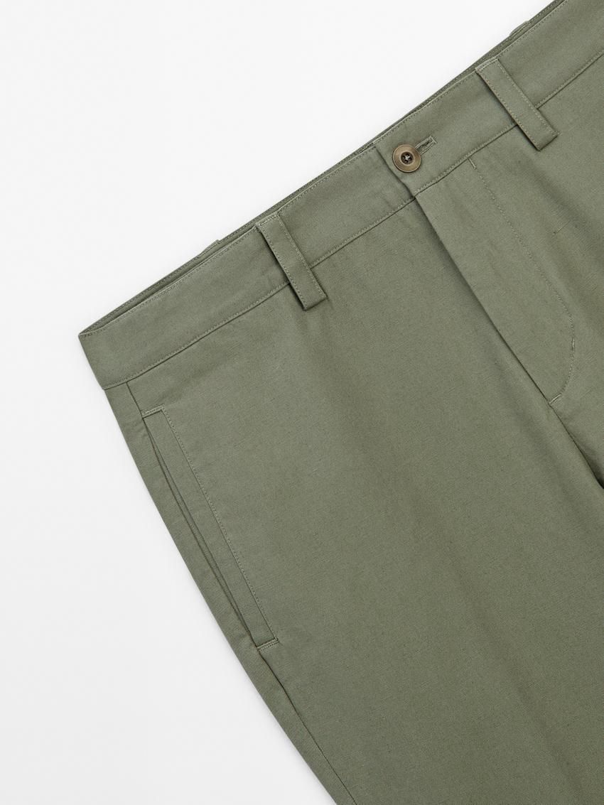 Massimo Dutti Cotton Blend Slim Fit Men Trousers Green | US-NO1745839