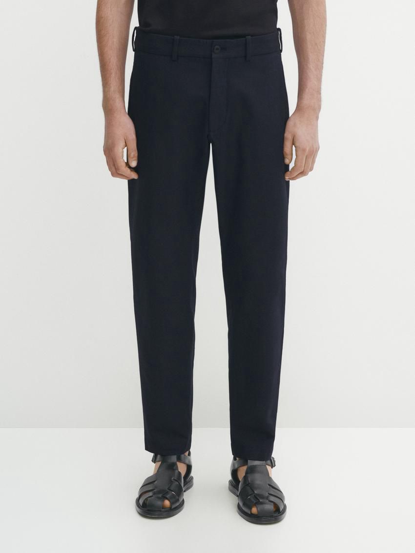 Massimo Dutti Cotton Blend Slim Fit Men Trousers Navy | US-GA6985372