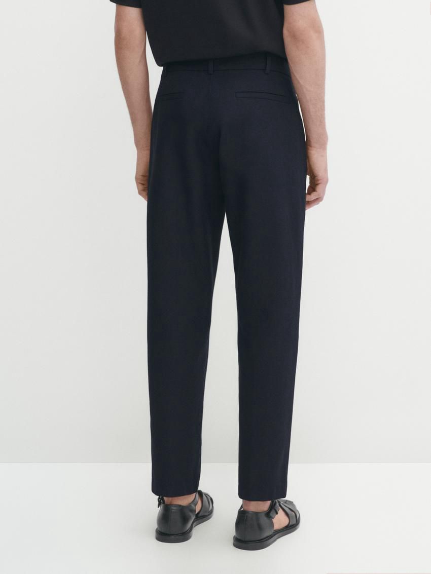 Massimo Dutti Cotton Blend Slim Fit Men Trousers Navy | US-GA6985372
