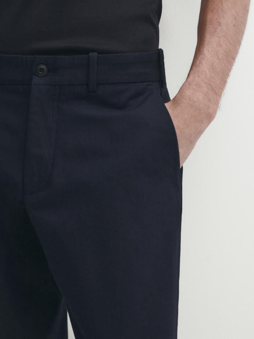 Massimo Dutti Cotton Blend Slim Fit Men Trousers Navy | US-GA6985372