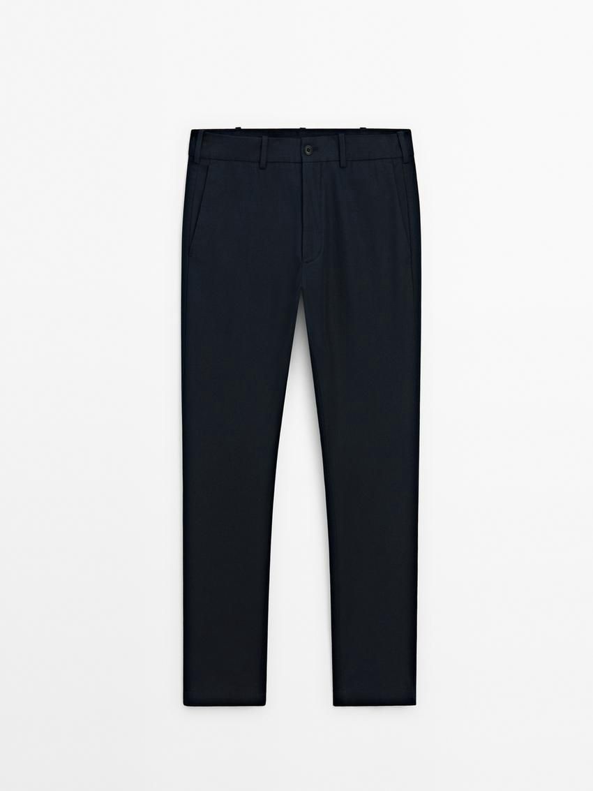 Massimo Dutti Cotton Blend Slim Fit Men Trousers Navy | US-GA6985372