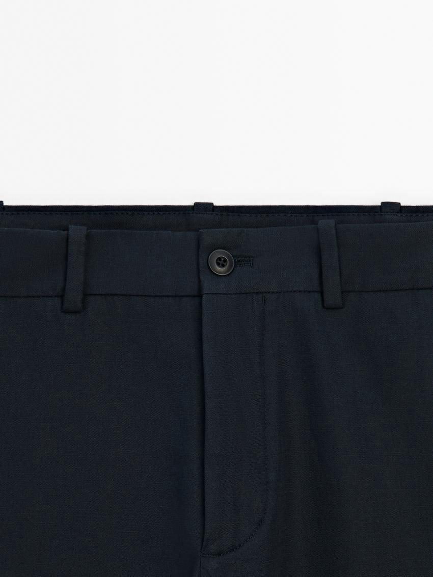 Massimo Dutti Cotton Blend Slim Fit Men Trousers Navy | US-GA6985372