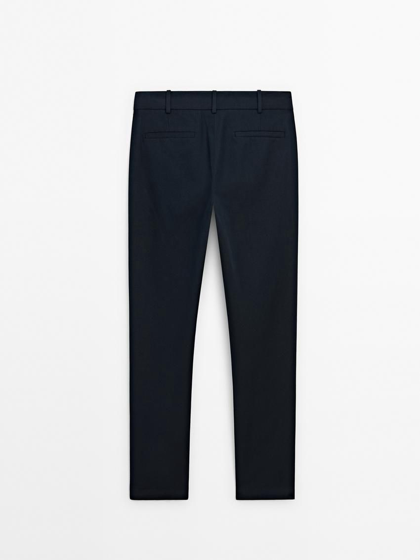 Massimo Dutti Cotton Blend Slim Fit Men Trousers Navy | US-GA6985372