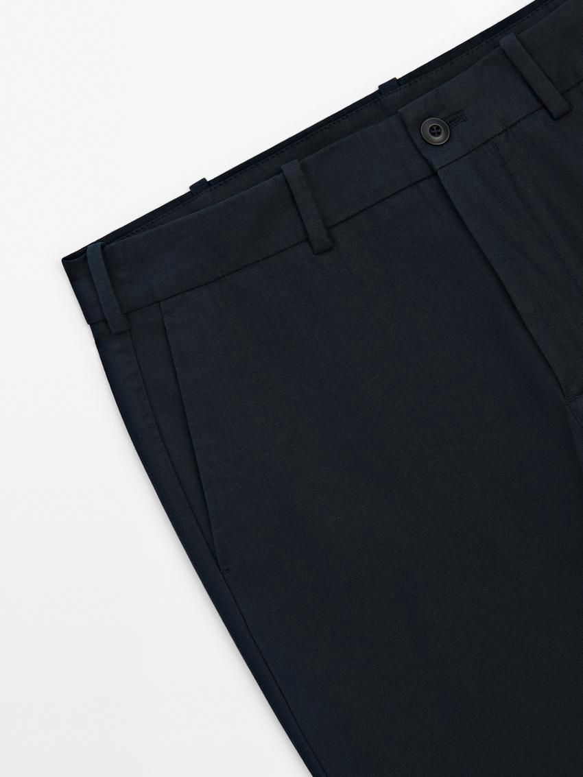 Massimo Dutti Cotton Blend Slim Fit Men Trousers Navy | US-GA6985372
