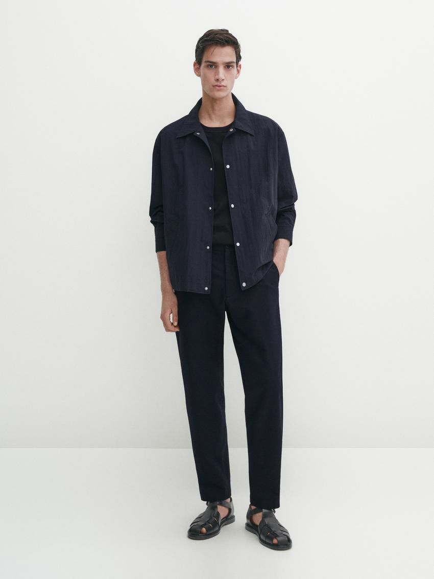 Massimo Dutti Cotton Blend Slim Fit Men Trousers Navy | US-GA6985372