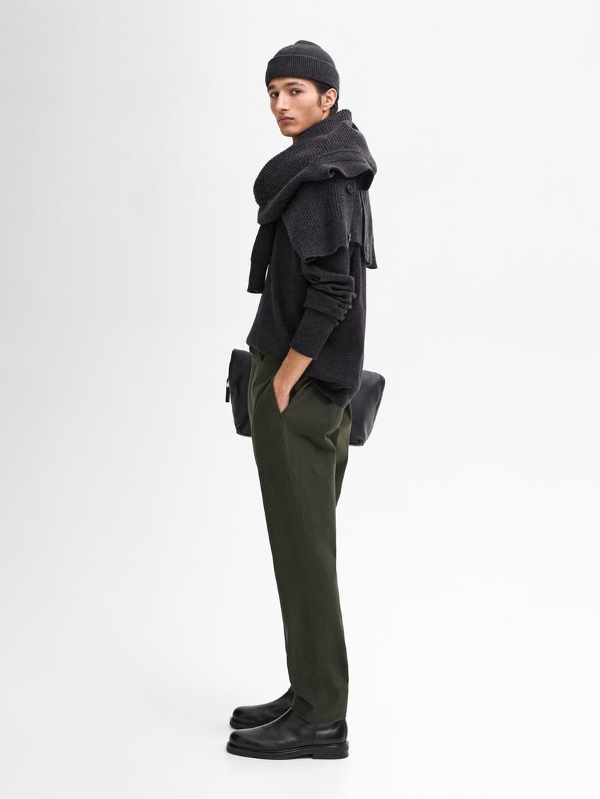 Massimo Dutti Cotton Blend Slim Fit Men Trousers Dark Green | US-LY3046897