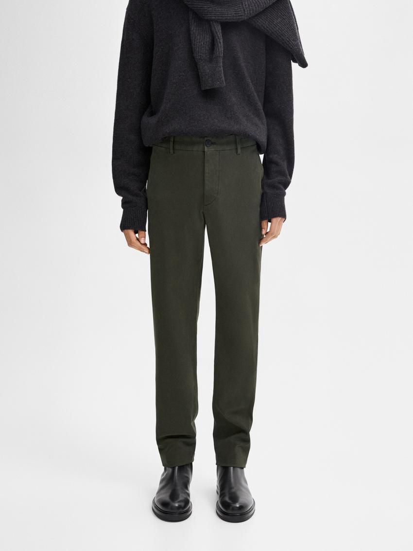 Massimo Dutti Cotton Blend Slim Fit Men Trousers Dark Green | US-LY3046897
