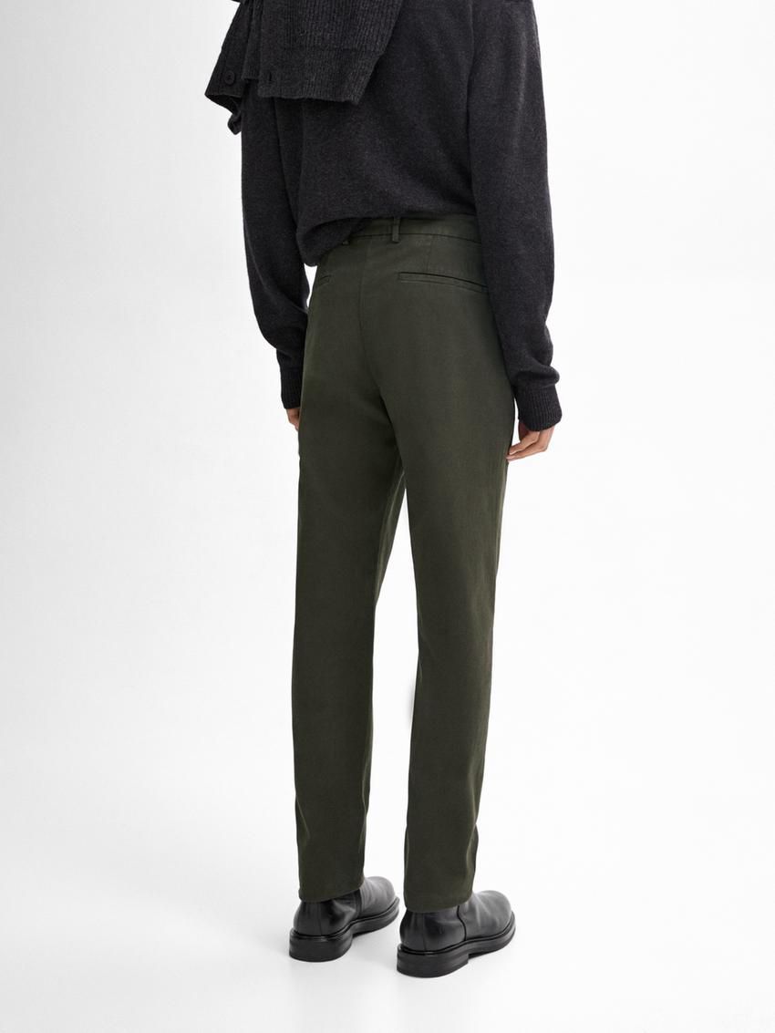 Massimo Dutti Cotton Blend Slim Fit Men Trousers Dark Green | US-LY3046897