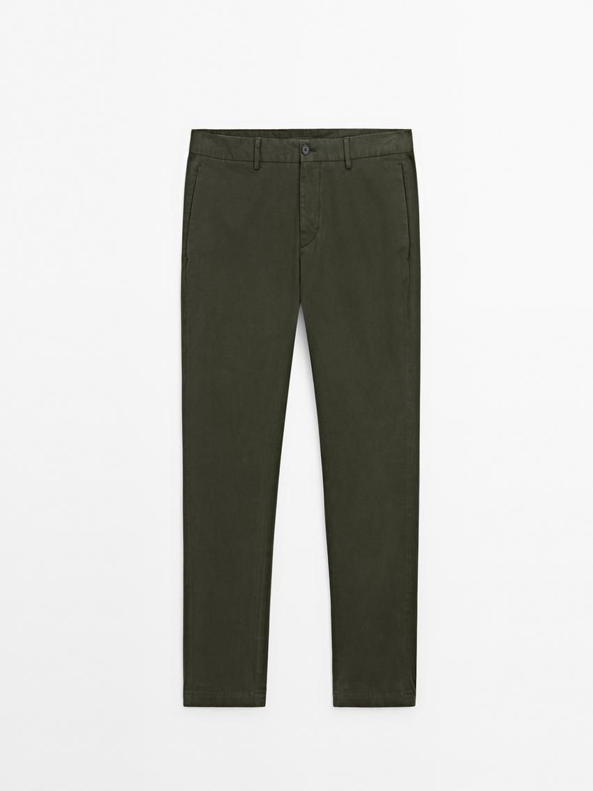 Massimo Dutti Cotton Blend Slim Fit Men Trousers Dark Green | US-LY3046897
