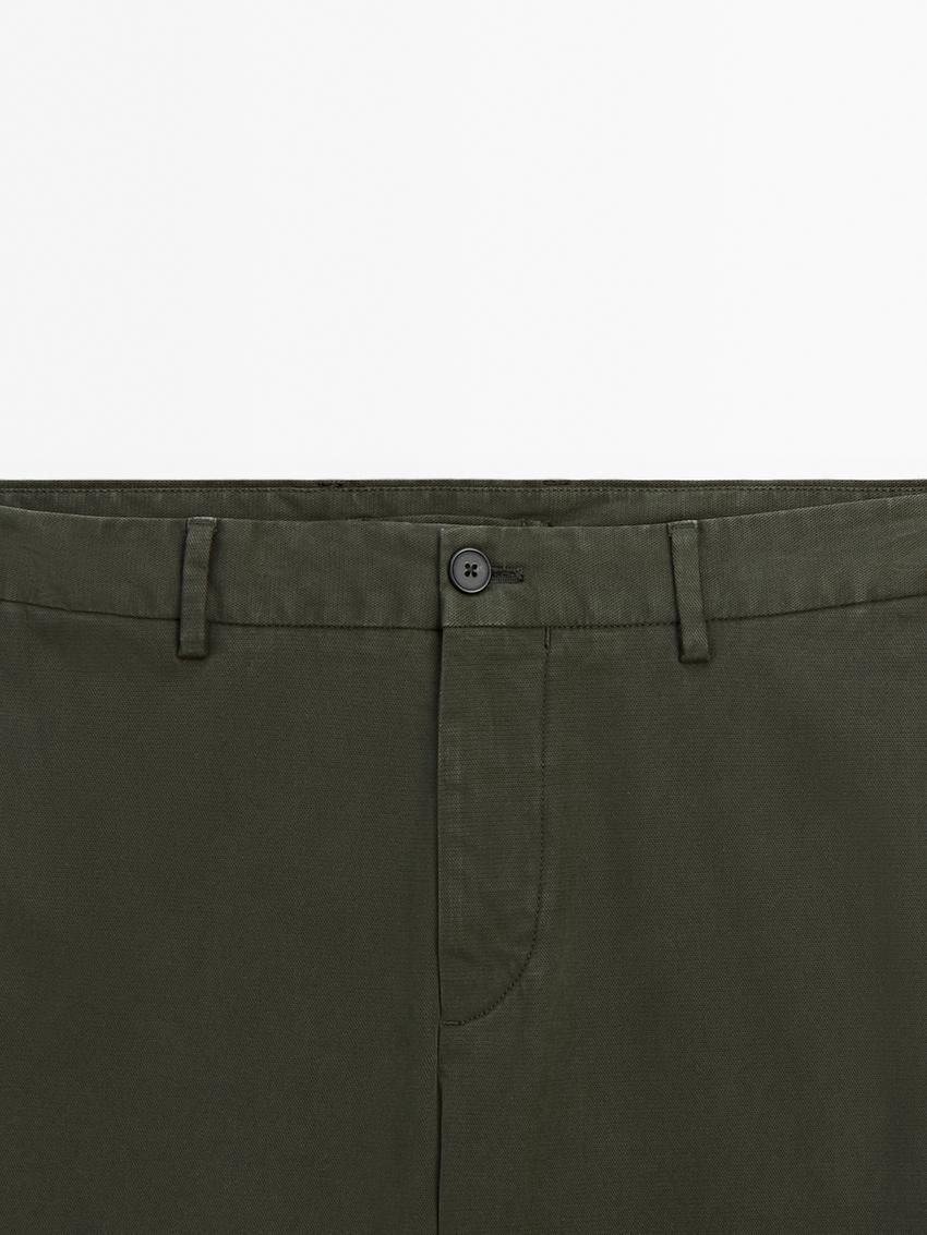 Massimo Dutti Cotton Blend Slim Fit Men Trousers Dark Green | US-LY3046897