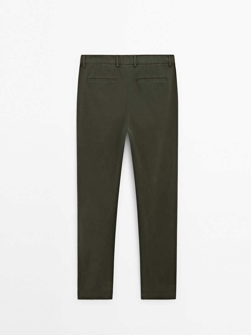 Massimo Dutti Cotton Blend Slim Fit Men Trousers Dark Green | US-LY3046897