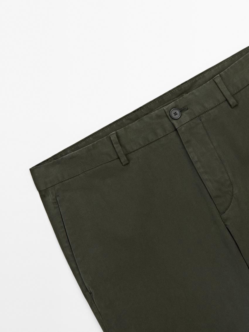 Massimo Dutti Cotton Blend Slim Fit Men Trousers Dark Green | US-LY3046897
