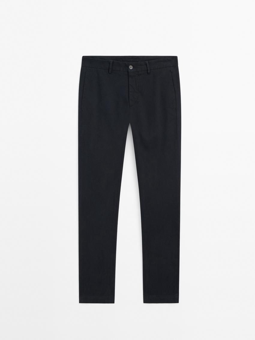 Massimo Dutti Cotton Blend Slim Fit Men Trousers Navy | US-KB1985426