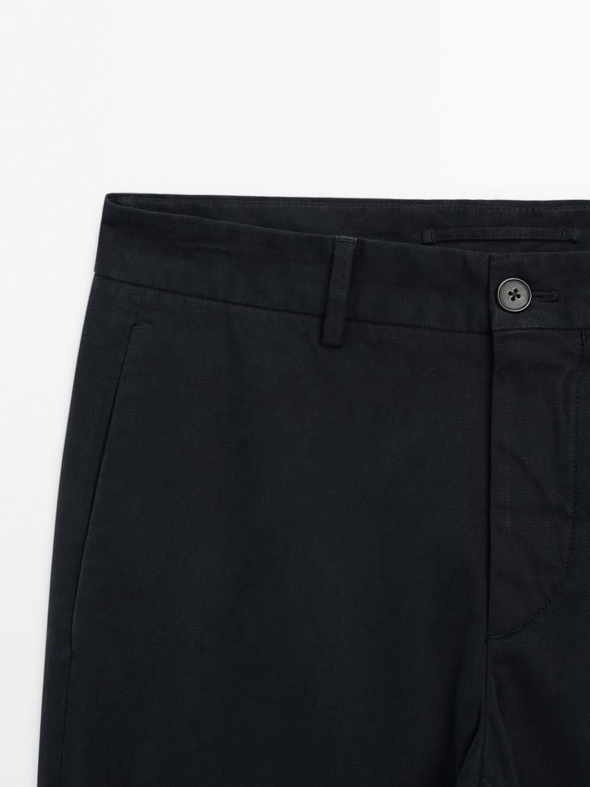 Massimo Dutti Cotton Blend Slim Fit Men Trousers Navy | US-KB1985426