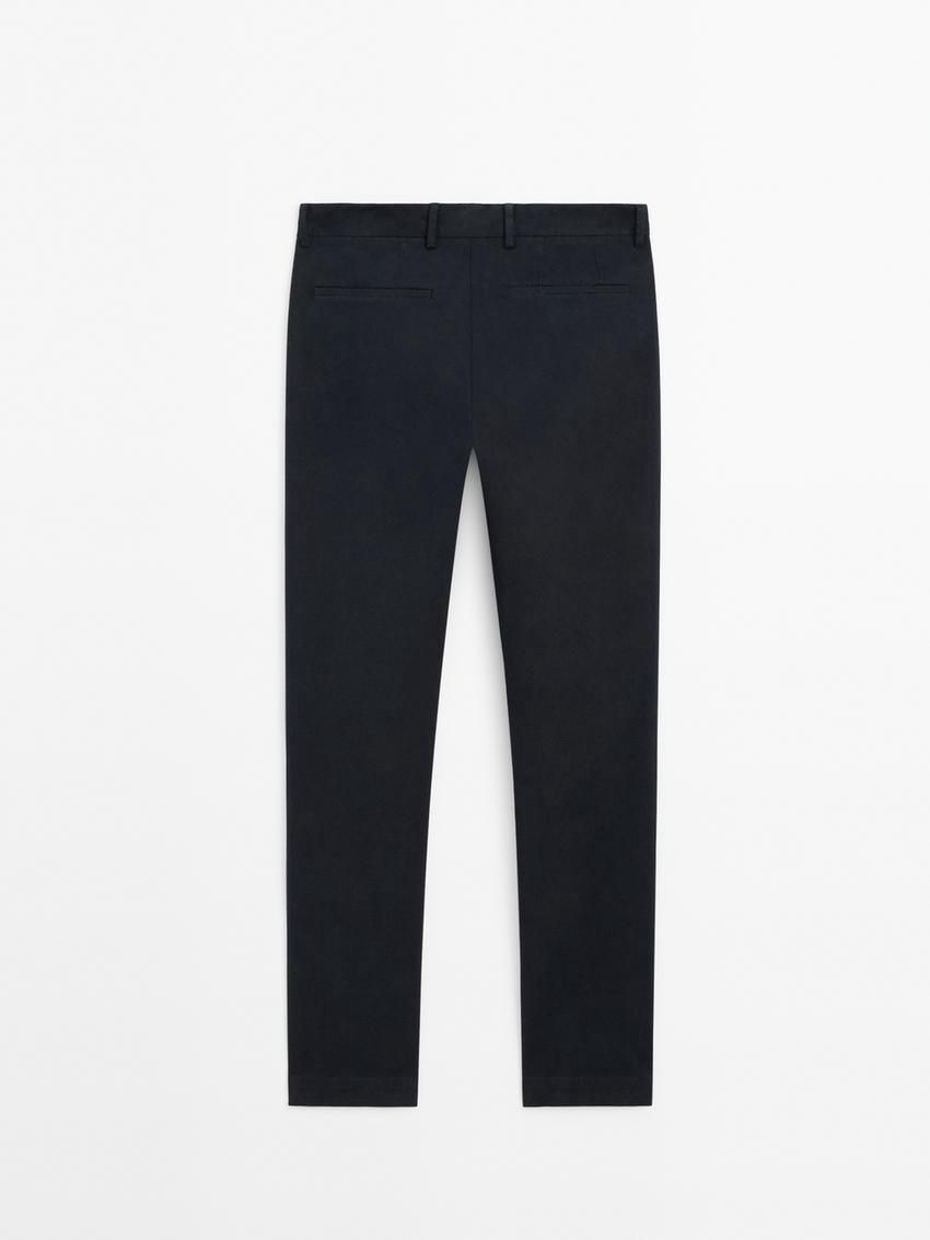 Massimo Dutti Cotton Blend Slim Fit Men Trousers Navy | US-KB1985426