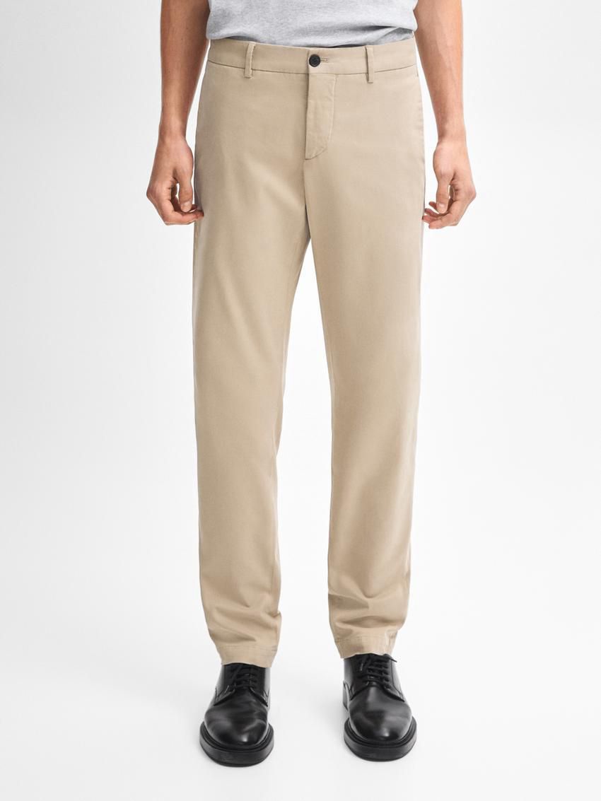 Massimo Dutti Cotton Blend Slim Fit Men Trousers Beige | US-GZ2813906