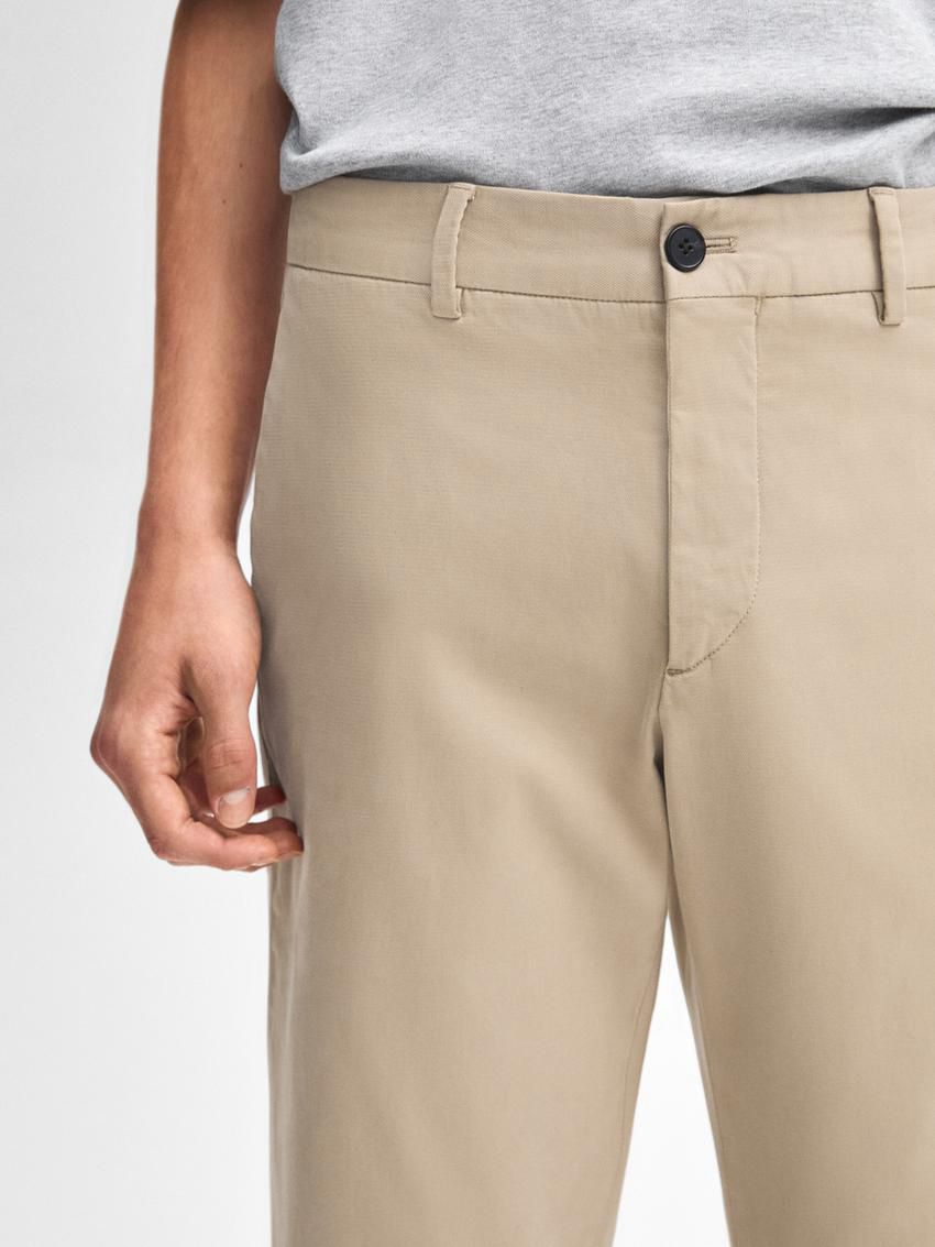 Massimo Dutti Cotton Blend Slim Fit Men Trousers Beige | US-GZ2813906