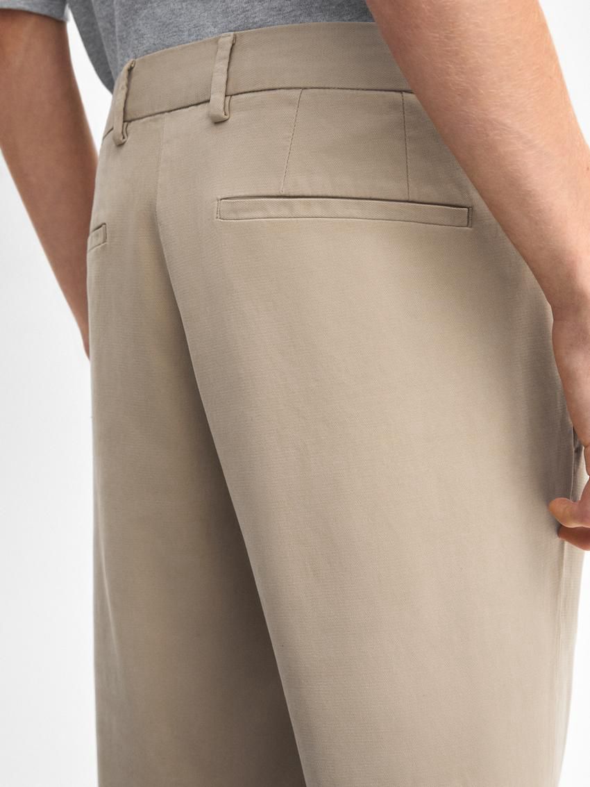 Massimo Dutti Cotton Blend Slim Fit Men Trousers Beige | US-GZ2813906